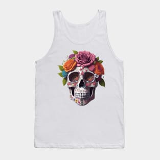 Funny Sugar Candy Skull With Flowers Tank Top